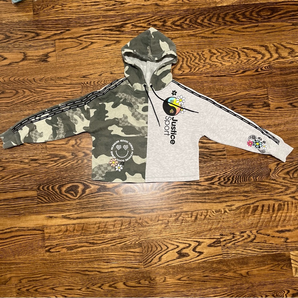 Justice Girls Camouflage and Gray Hoodie